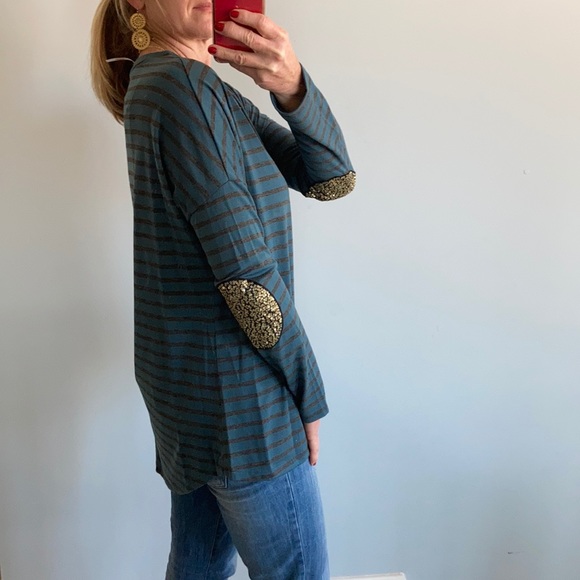 Stripes & Sequin Elbow Patch Tunic Top - Picture 2 of 9